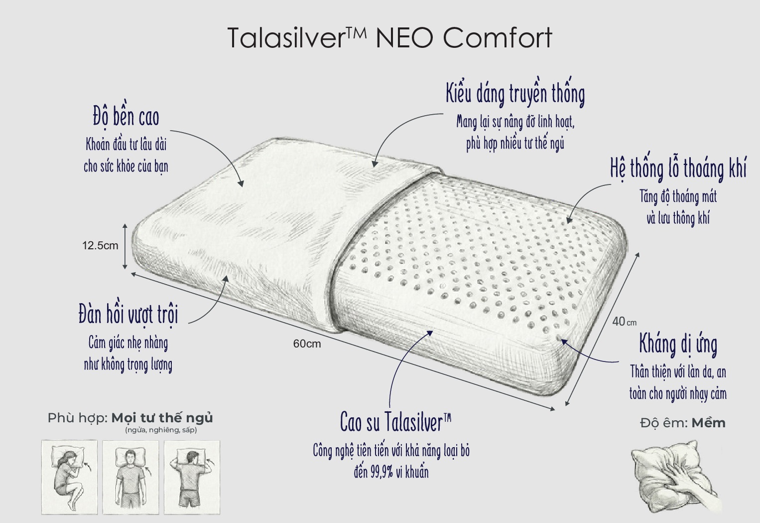 Gối cao su Talasilver Neo Dunlopillo