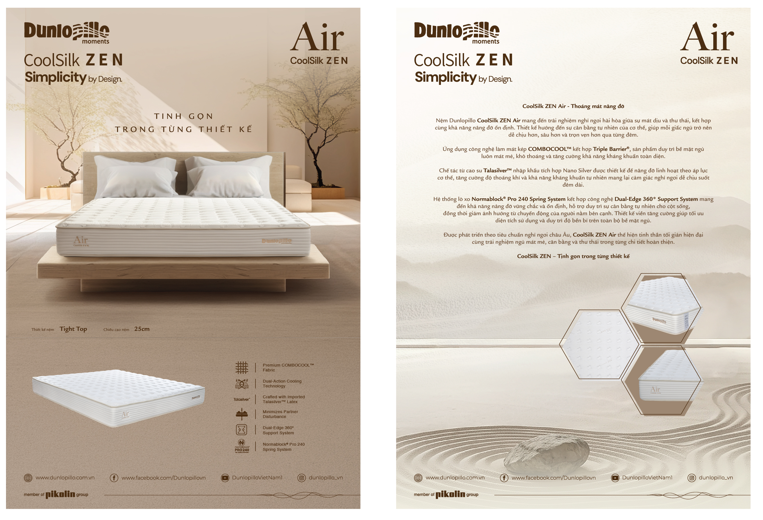 Nệm lò xo Dunlopillo CoolSilk Zen Air